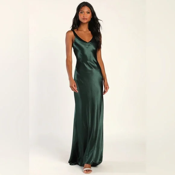 Lulus | Dresses | Lulus Perfectly Classy Emerald Green Satin Strappy Maxi  Dress | Poshmark